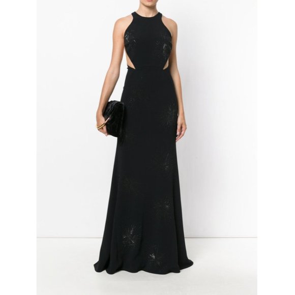 NWT $5K STELLA MCCARTNEY SASKIA HALTER BLACK CRYSTAL EMBELLISHED GOWN SIZE 2 - Picture 1 of 10